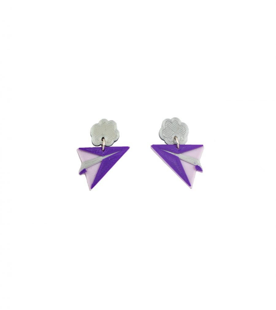 Pendientes 3D Mina Xoia aviones de papel lila