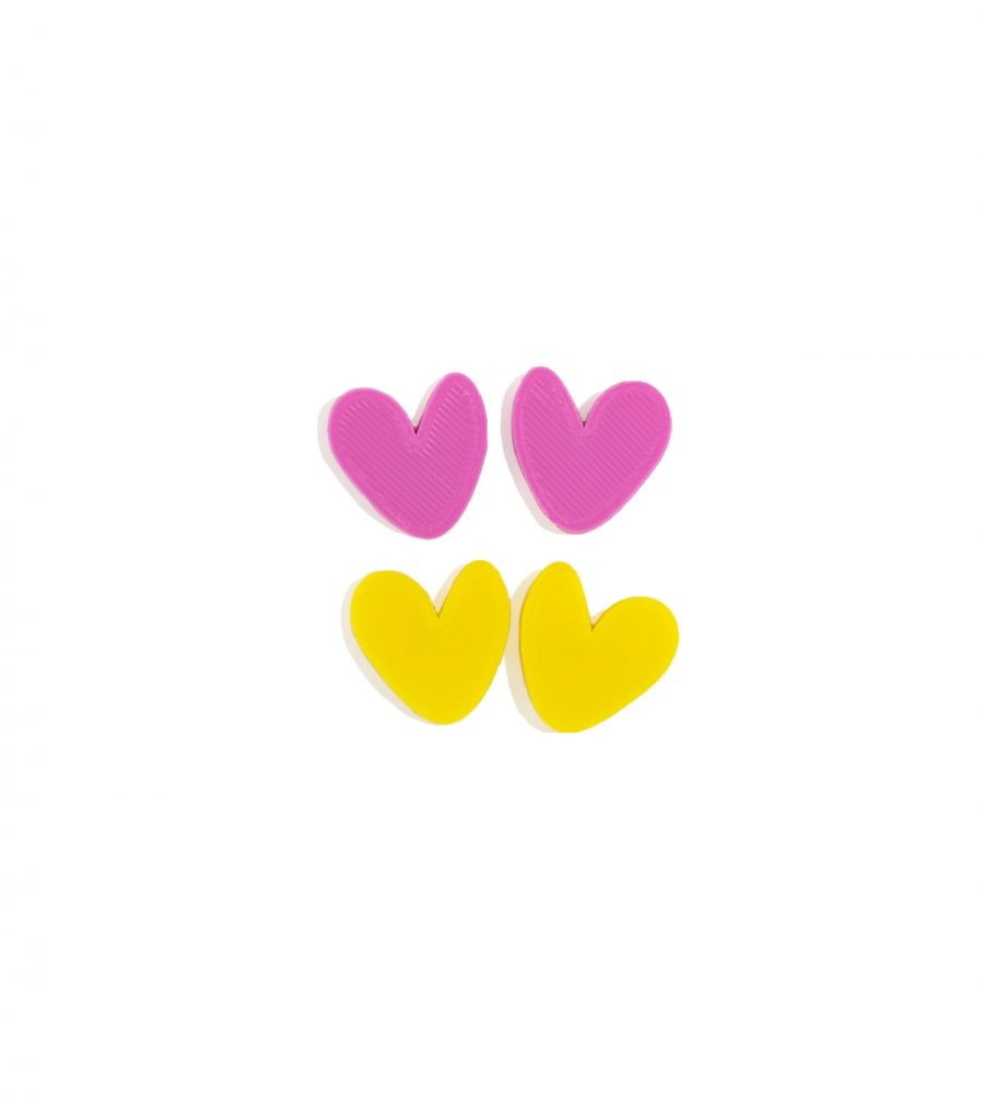 Pendientes 3D Mina Xoia corazones rosa y amarillo