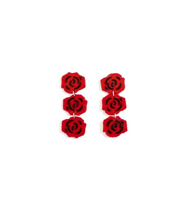 Pendientes 3D rosas rojas Mina Xoia pendientes de flores